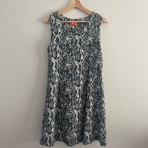 Sleeveless Black & White Snake Print A-Line Dress